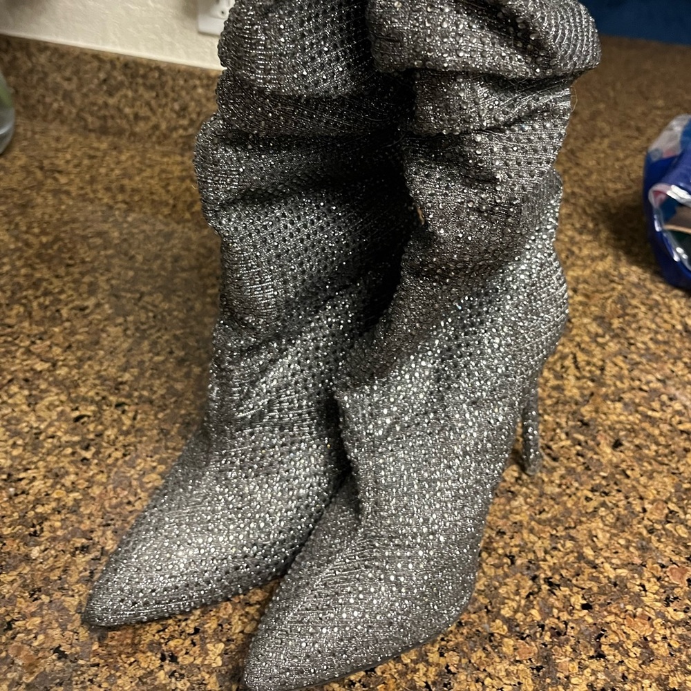Calf high rhinestone boots